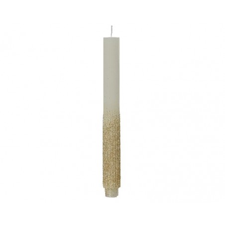 ---SET 2 CANDELE AVORIO GLITTER ORO h.27 [0711034-00.jpg]