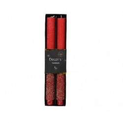 ---SET 2 CANDELE ROSSO GLITTER ORO h.27c [0711046-00.jpg]