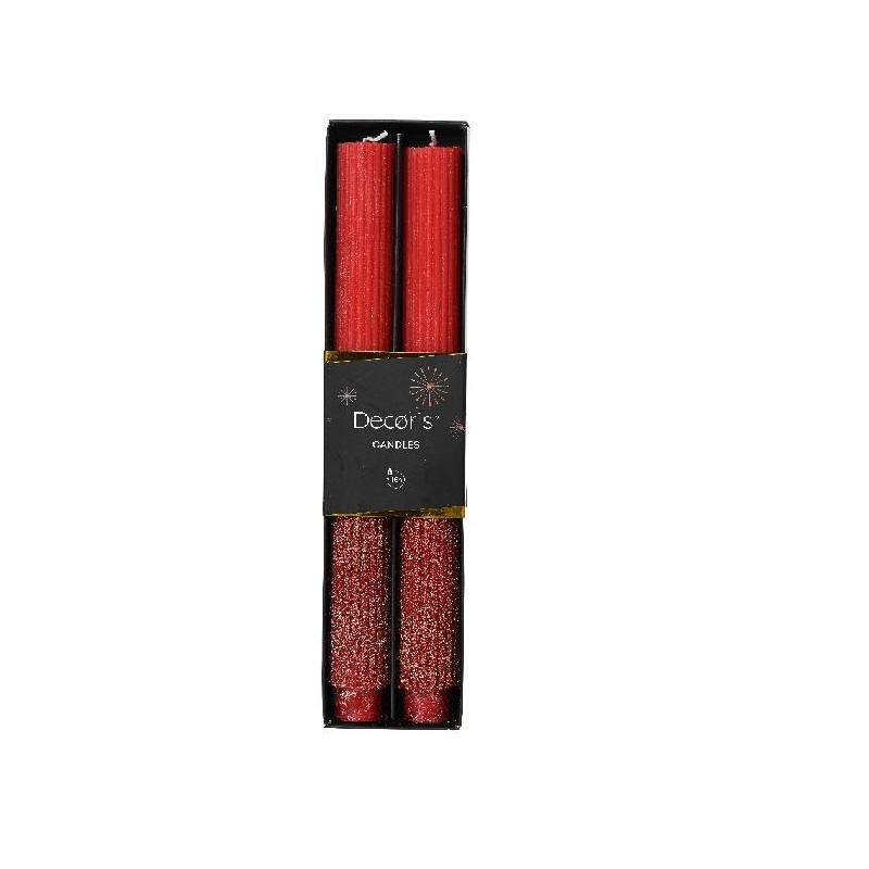 ---SET 2 CANDELE ROSSO GLITTER ORO h.27c [0711046-00.jpg]