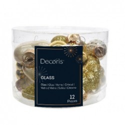 BOX 12 SAGOME VETRO ORO GLITTER h.4cm LUCIDE/OPACHE,CUORE,STELLA,PIGNA,FIOCCO [9010602-10.jpg]