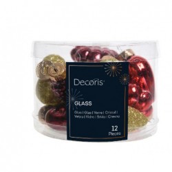 BOX 12 SAGOME VETRO ORO/ROSSO GLITTER LUCIDO,h.4cm,CUORE,STELLA,PIGNA,FIOCCO [9010603-00.jpg]