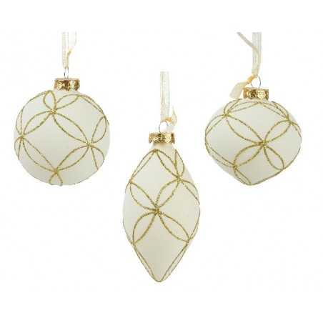 SFERA VETRO BIANCO,GLITTER ORO d.8cm 3 FORME Ass. SFERA,CIPOLLA,PIGNA [9010612-00.jpg]