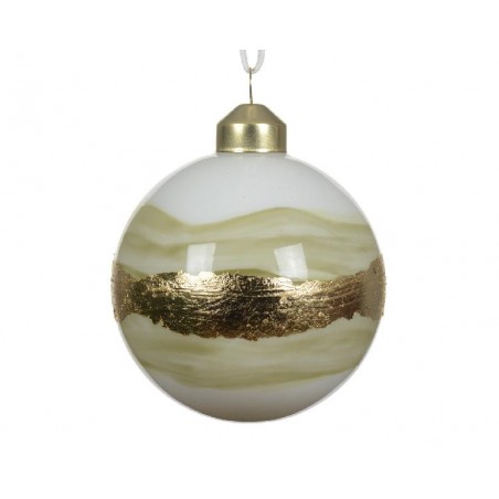 BOX 3 SFERE VETRO BIANCO FASCIA ORO d.8 [9010613-00.jpg]