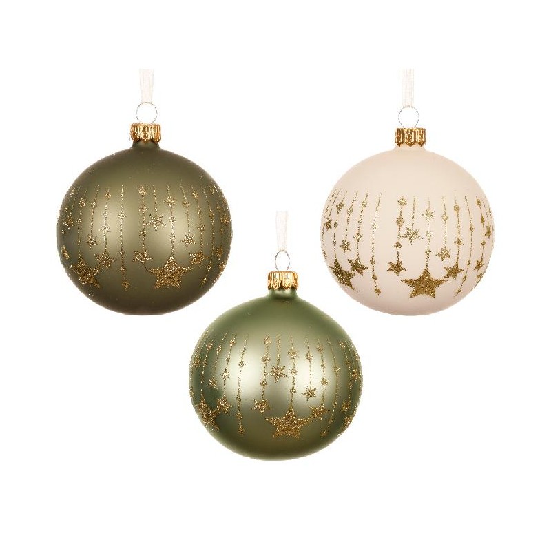 SFERA VETRO OPACO STELLE ORO GLITTER 8cm 3 COLORI Ass. [9010616-00.jpg]