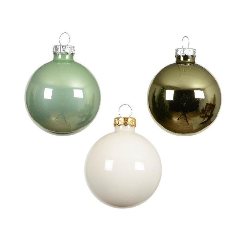 BOX 16 SFERE VETRO d.8cm VERDE/BIANCO MIX LUCIDO/OPACO Ass. [9015013-00.jpg]