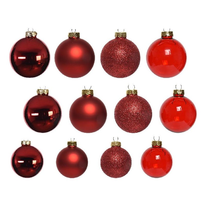 BOX 42 SFERE VETRO ROSSO d.7cm Ass. TRASPARENTE,GLITTER,LUCIDO,OPACO [9015017-00.jpg]