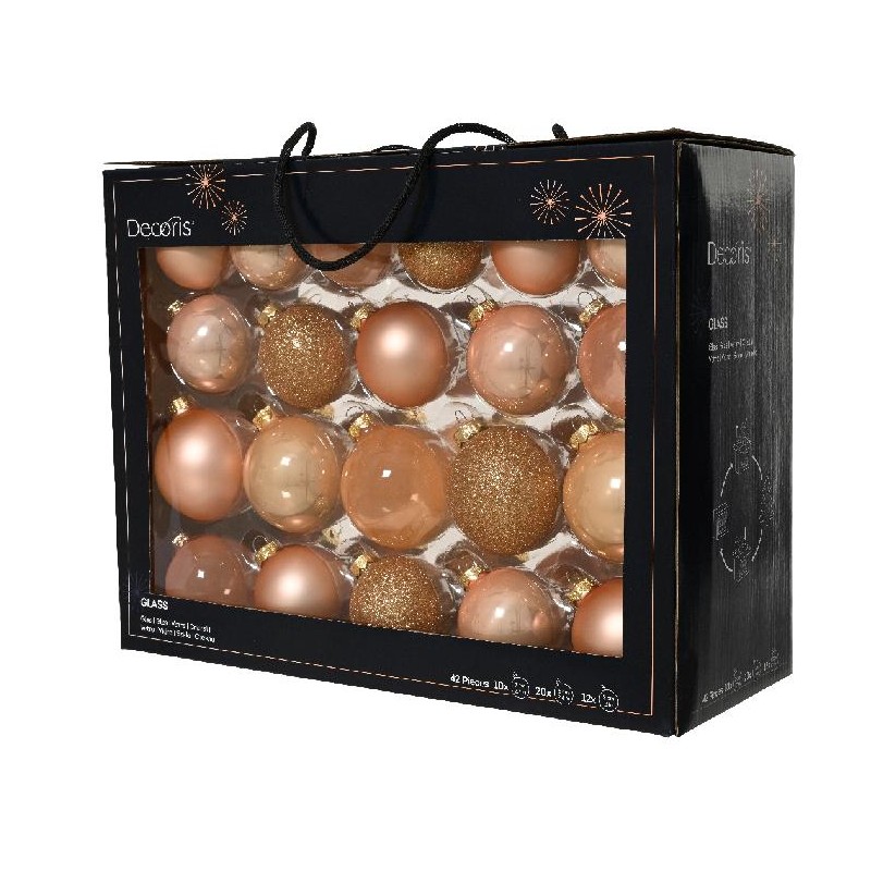 BOX 42 SFERE VETRO AMBRA d.7cm Ass. TRASPARENTE,GLITTER,LUCIDO,OPACO [9015022-00.jpg]