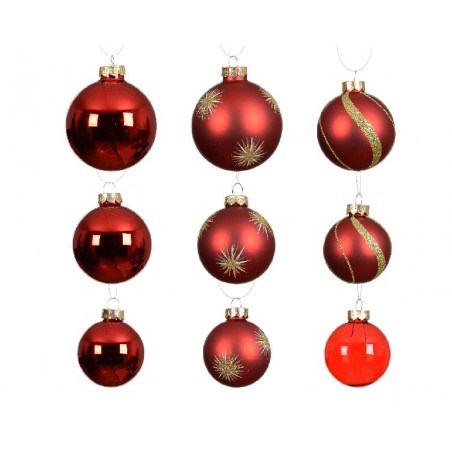 BOX 20 SFERE VETRO ROSSO d.5/6/7cm Ass. TRASPARENTE,GLITTER,LUCIDO,OPACO [9015023-00.jpg]