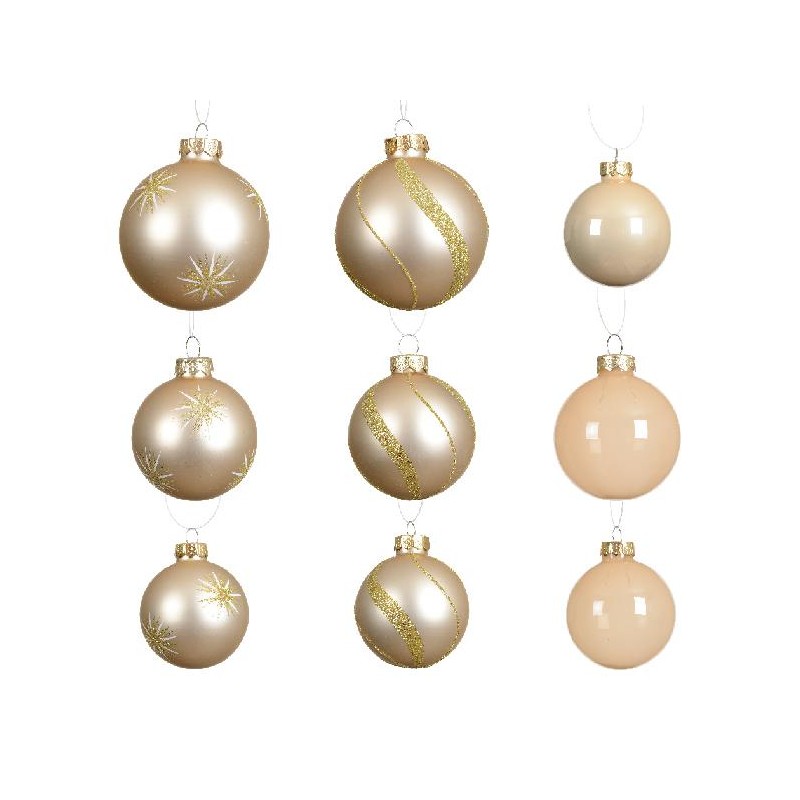 BOX 20 SFERE VETRO AVORIO d.5/6/7cm Ass. TRASPARENTE,GLITTER,LUCIDO,OPACO [9015024-00.jpg]