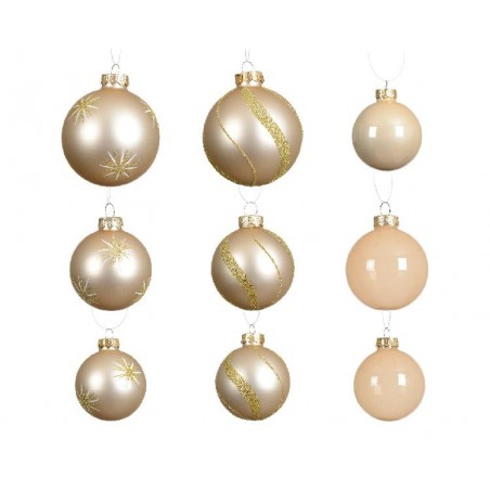 BOX 20 SFERE VETRO AVORIO d.5/6/7cm Ass. TRASPARENTE,GLITTER,LUCIDO,OPACO [9015024-00.jpg]