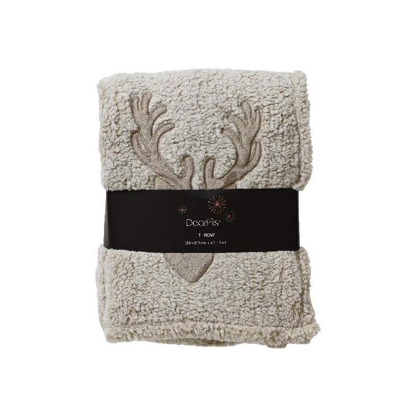 PLAID BEIGE C/RENNA STAMPATA 130x170cm [9015029-00.jpg]