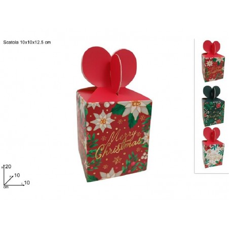 SCATOLA FIOCCO 10x10x12cm STELLE NATALE ASSORTITE BIANCO-ROSSO-VERDE [2630903-00.jpg]