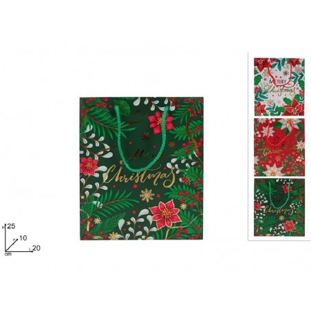 SHOPPER STELLE NATALE 25x20+10cm ASSORTITE BIANCO-ROSSO-VERDE [2630904-00.jpg]