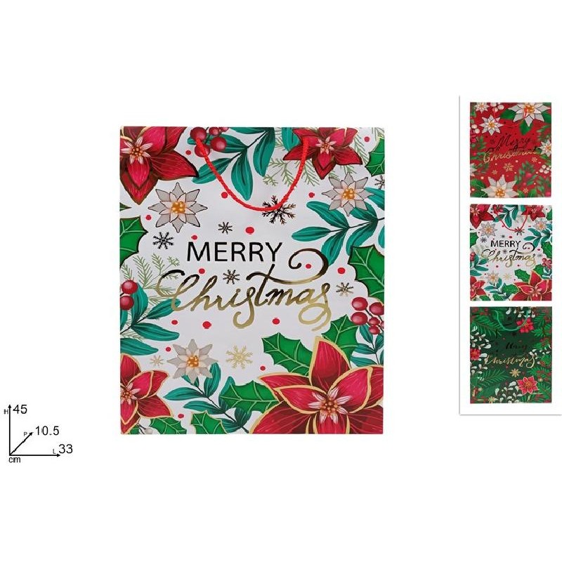 SHOPPER STELLE NATALE 33x45+10,5cm ASSORTITE BIANCO-ROSSO-VERDE [2630907-00.jpg]