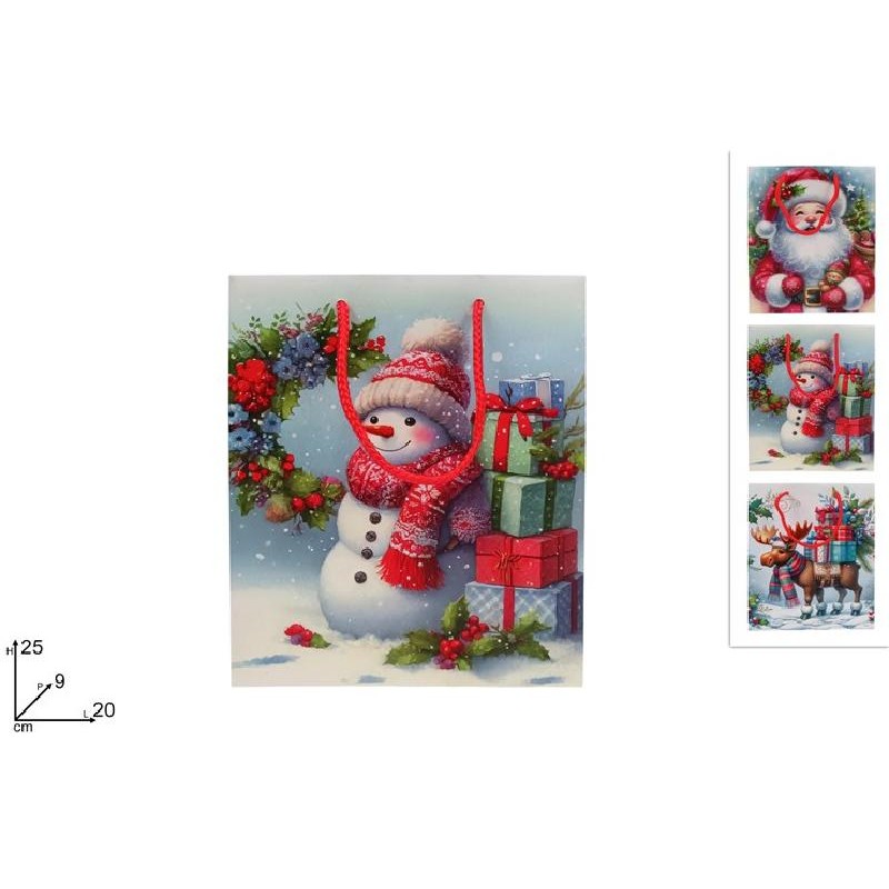 SHOPPER NATALE 25x20+10cm ASSORTITE PUPAZZO NEVE /BABBO NATALE/RENNA [2630910-00.jpg]