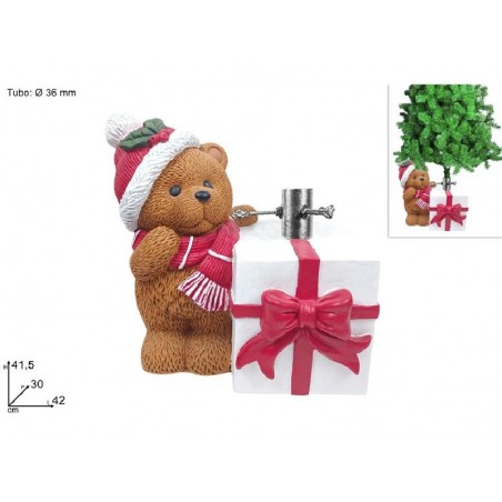 BASE PER ALBERO DI NATALE CON ORSETTO E PACCO REGALO. MISURA cm42x30h41,5 DIAMETRO DEL FORO PER ALBERO 36mm [9010004-00.jpg]