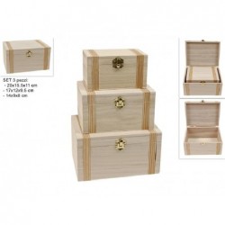 BAULI IN LEGNO NATURALE SET 3pz MISURE ASSORTITE CON BORDI DECORATI [9010104-00.jpg]