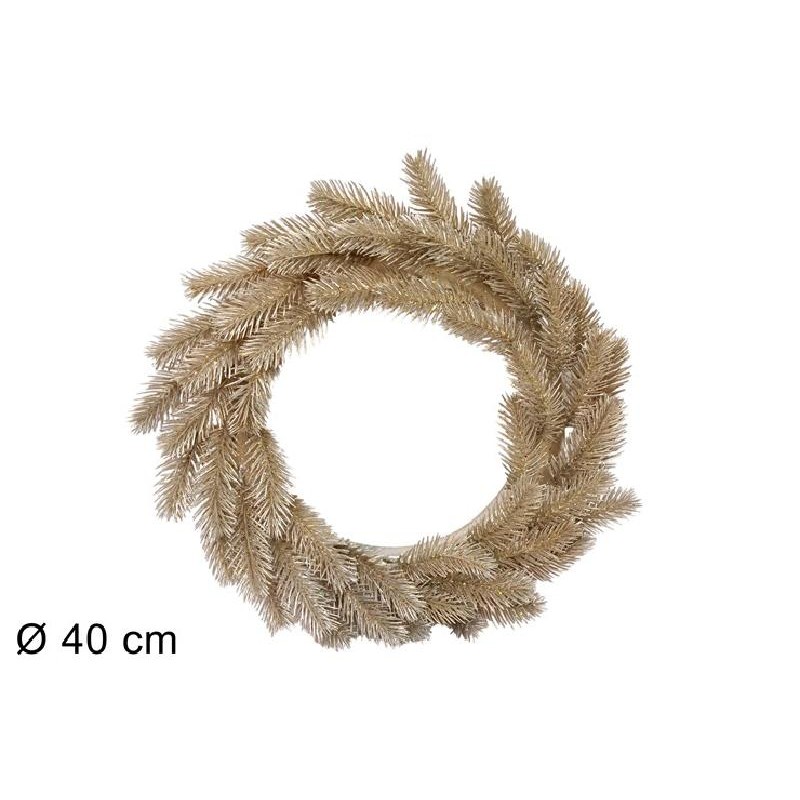 CORONA DIETROPORTA RAMI ABETE CHAMPAGNE DIAMETRO 40cm [9010164-00.jpg]