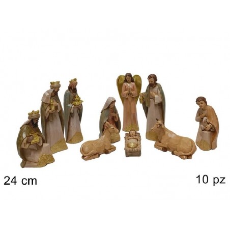 PRESEPE NATIVITA 10pz EFFETTO LEGNO 24cm [9010175-00.jpg]