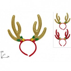 CERCHIETTO NATALIZIO RENNA 2 SOGGETTI ORO E ROSSO [9015422-00.jpg]