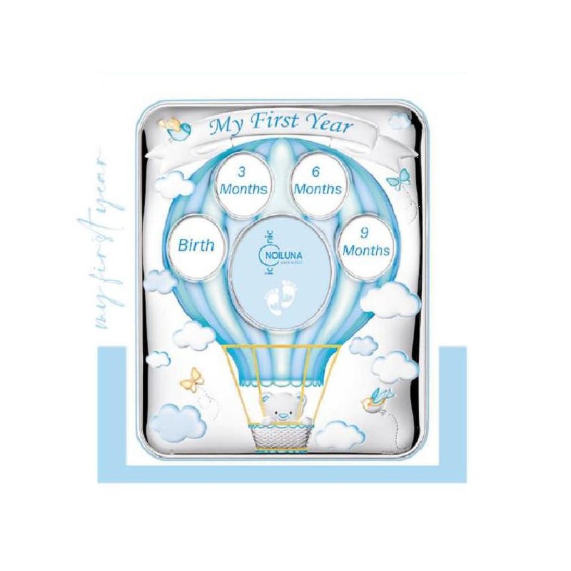 ---CORNICE ARGENTO MONGOLFIERA 27x33 AZZ MULTIPLA 5 FOTO -IL MIO PRIMO ANNO- [0124901-00.jpg]