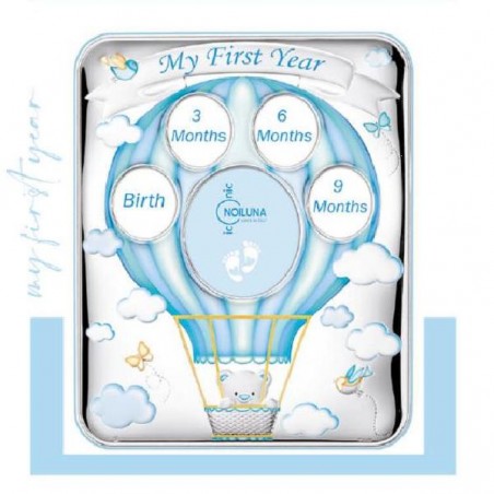 ---CORNICE ARGENTO MONGOLFIERA 27x33 AZZ MULTIPLA 5 FOTO -IL MIO PRIMO ANNO- [0124901-00.jpg]