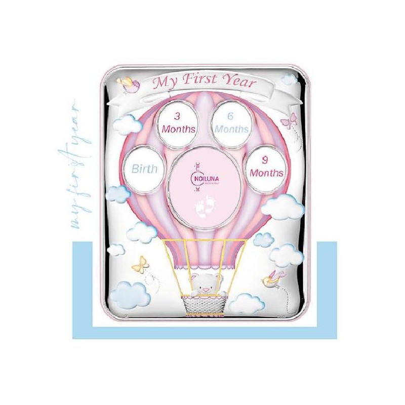 --CORNICE ARGENTO MONGOLFIERA 27x33 ROSA MULTIPLA 5 FOTO -IL MIO PRIMO ANNO- [0124902-00.jpg]