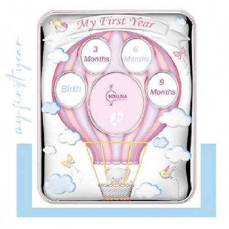 --CORNICE ARGENTO MONGOLFIERA 27x33 ROSA MULTIPLA 5 FOTO -IL MIO PRIMO ANNO- [0124902-00.jpg]