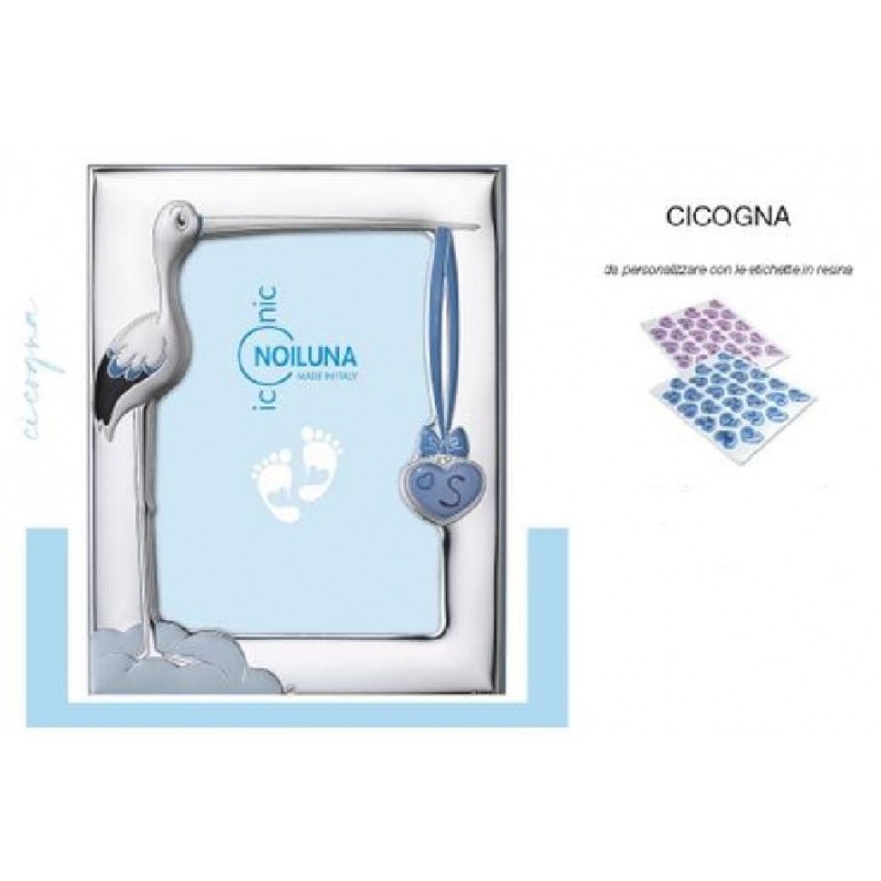 ---CORNICE ARGENTO 13x18 CICOGNA AZZURRA PERSONALIZZABILE CON INIZIALE [0124921-00.jpg]