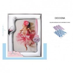 ---CORNICE ARGENTO 13x18 CICOGNA ROSA PERSONALIZZABILE CON INIZIALE [0124922-00.jpg]