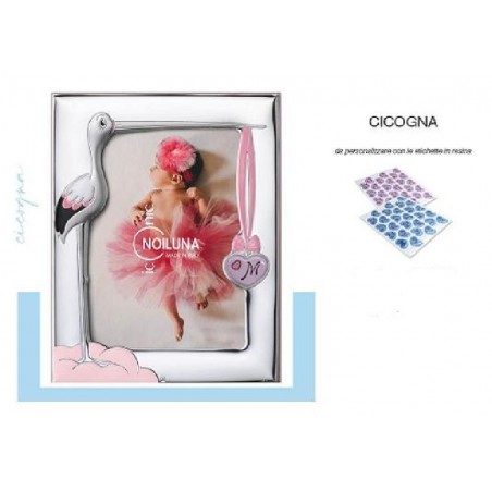 ---CORNICE ARGENTO 13x18 CICOGNA ROSA PERSONALIZZABILE CON INIZIALE [0124922-00.jpg]