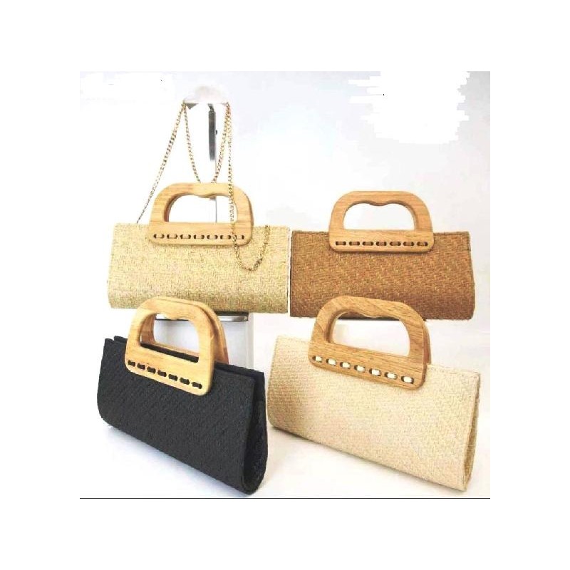 BORSETTA PAGLIA CON MANICO IN LEGNO TRACOLLA METALLO A SCOMPARSA cm28x20x5 [0600003-00.jpg]