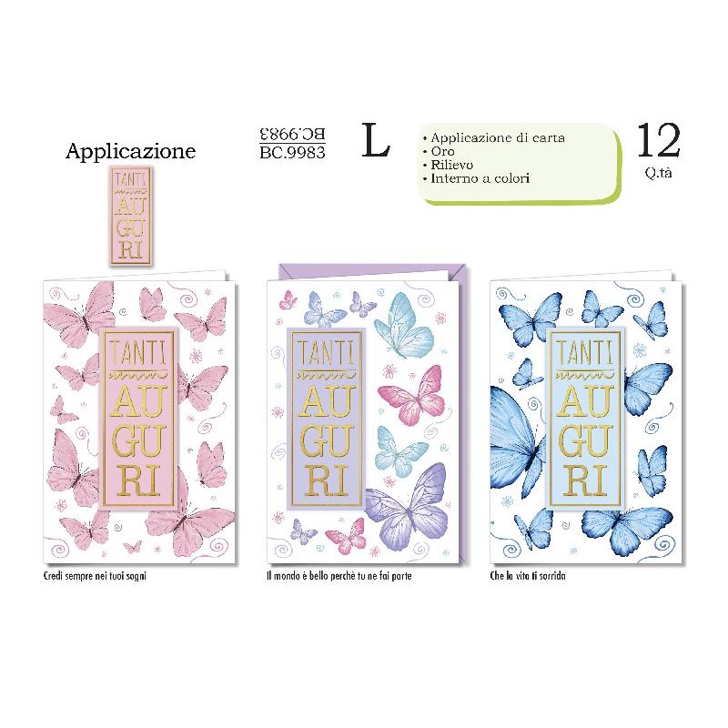 AUGURICARD COMPLEANNO RILIEVO FARFALLE APPLICAZIONE IN CARTA, COLORI PASTELLO [BC9983-00.jpg]