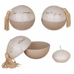 POSTACANDELA SFERA AVORIO CON CANDELA ABBINATA d7cm [0170311-00.jpg]