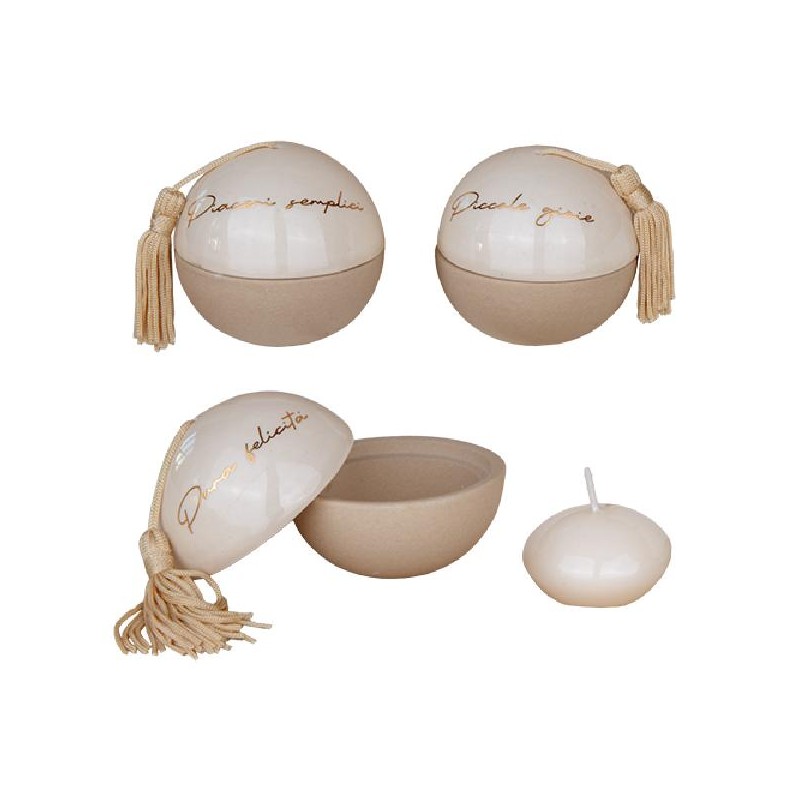 POSTACANDELA SFERA AVORIO CON CANDELA ABBINATA d7cm [0170311-00.jpg]