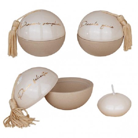 POSTACANDELA SFERA AVORIO CON CANDELA ABBINATA d7cm [0170311-00.jpg]