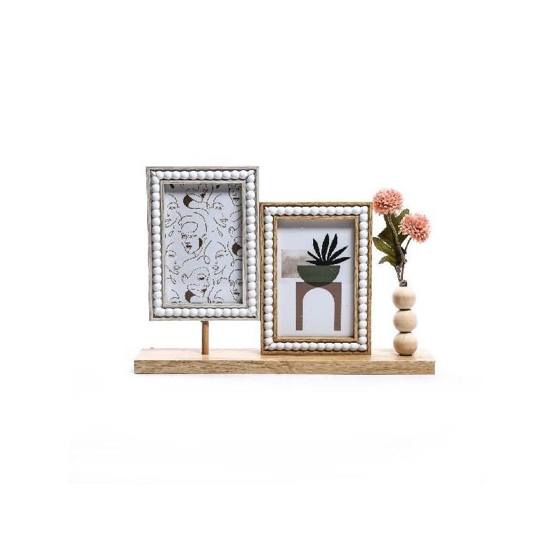 CORNICE PORTAFOTO MULTIPLA DA APPOGGIO 2 FOTO cm10x15 CON PIANTINA MDF cm34x7h23 [0125009-00.jpg]