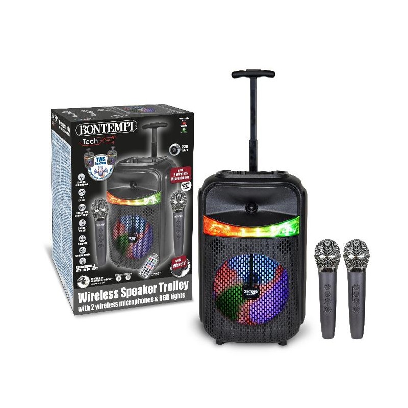 CASSA TROLLEY WIRELESS +2 MICROFONI TWS 220 WATT,EFFETTO LUCI,RADIO,USB-MICRO SD [5506020-00.jpg]