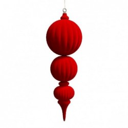 PENDENTE MAGNUM 3 SFERE VELLUTO ROSSO MISURE: 20x20h64cm [9011275-00.jpg]