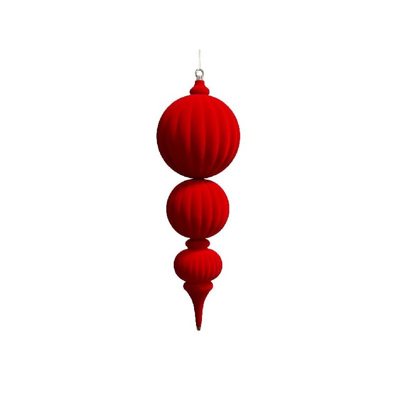 PENDENTE MAGNUM 3 SFERE VELLUTO ROSSO MISURE: 20x20h64cm [9011275-00.jpg]