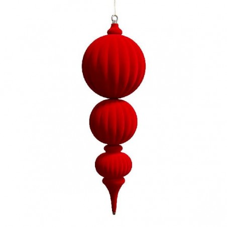 PENDENTE MAGNUM 3 SFERE VELLUTO ROSSO MISURE: 20x20h64cm [9011275-00.jpg]