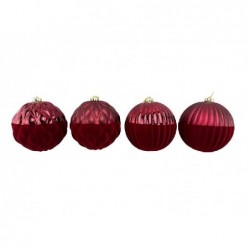 SFERA DOUBLE BORDEAUX d15cm IN PLASTICA META' LUCIDA E META' FLOCCATA [9011727-00.jpg]