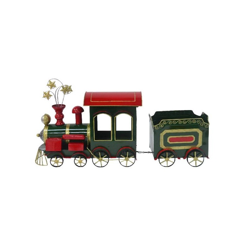 TRENINO METALLO cm84x22h43 CON VAGONE COLORE ROSSO E VERDE [9010137-00.jpg]