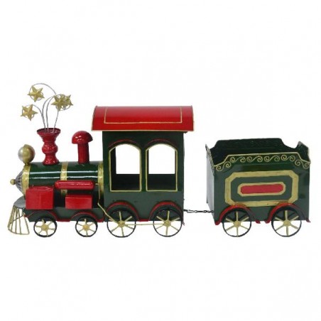 TRENINO METALLO cm84x22h43 CON VAGONE COLORE ROSSO E VERDE [9010137-00.jpg]