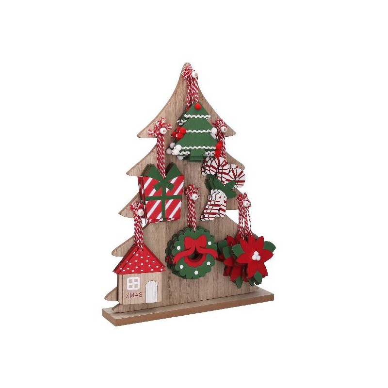 ALBERO LEGNO CON 24 ADDOBBI ROSSI E VERD I IN LEGNO  albero cm30x6h41 [9015244-00.jpg]