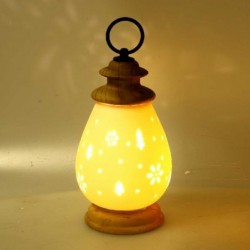 LANTERNA CERAMICA BIANCA CON LED h20cm CON BASE IN LEGNO [9010126-10.jpg]