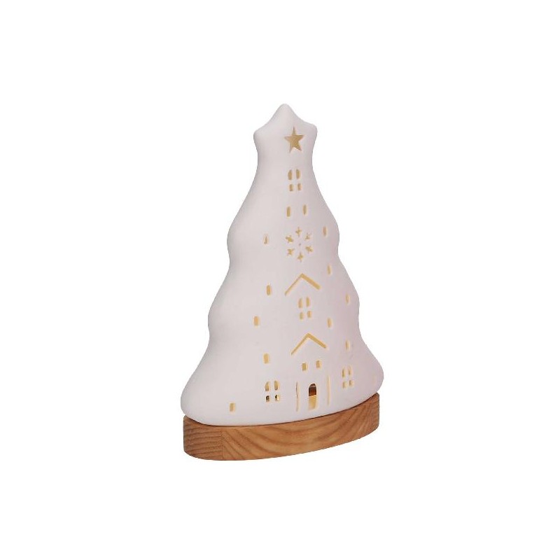 ALBERO CERAMICA BIANCA CON LED h18cm CON BASE IN LEGNO [9010128-00.jpg]