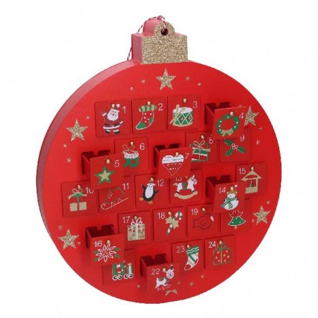 CALENDARIO AVVENTO PALLINA IN LEGNO ROSSO cm30x35 [9010158-00.jpg]
