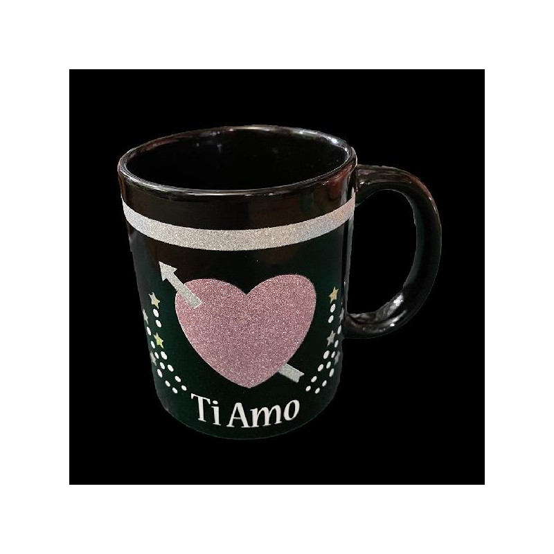 TAZZA NERA GLITTER -TI AMO