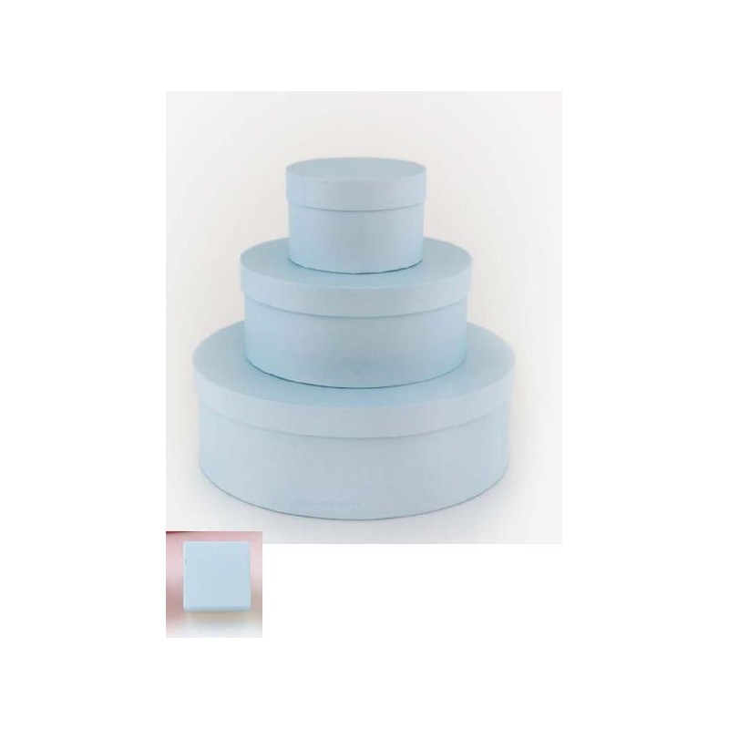 ---SET 3 SCATOLE TONDE +24 SCATOLINE CEL diametro 15-25-35 cm scatoline 6x3cm [0142452-00.jpg]